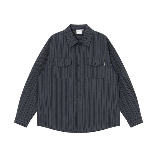 【URBANEST】striped flap pocket long sleeve shirt 2color 【UN0216】