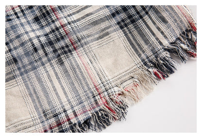 【URBANEST】patchwork plaid raw hem long sleeve shirt 1color 【UN0224】
