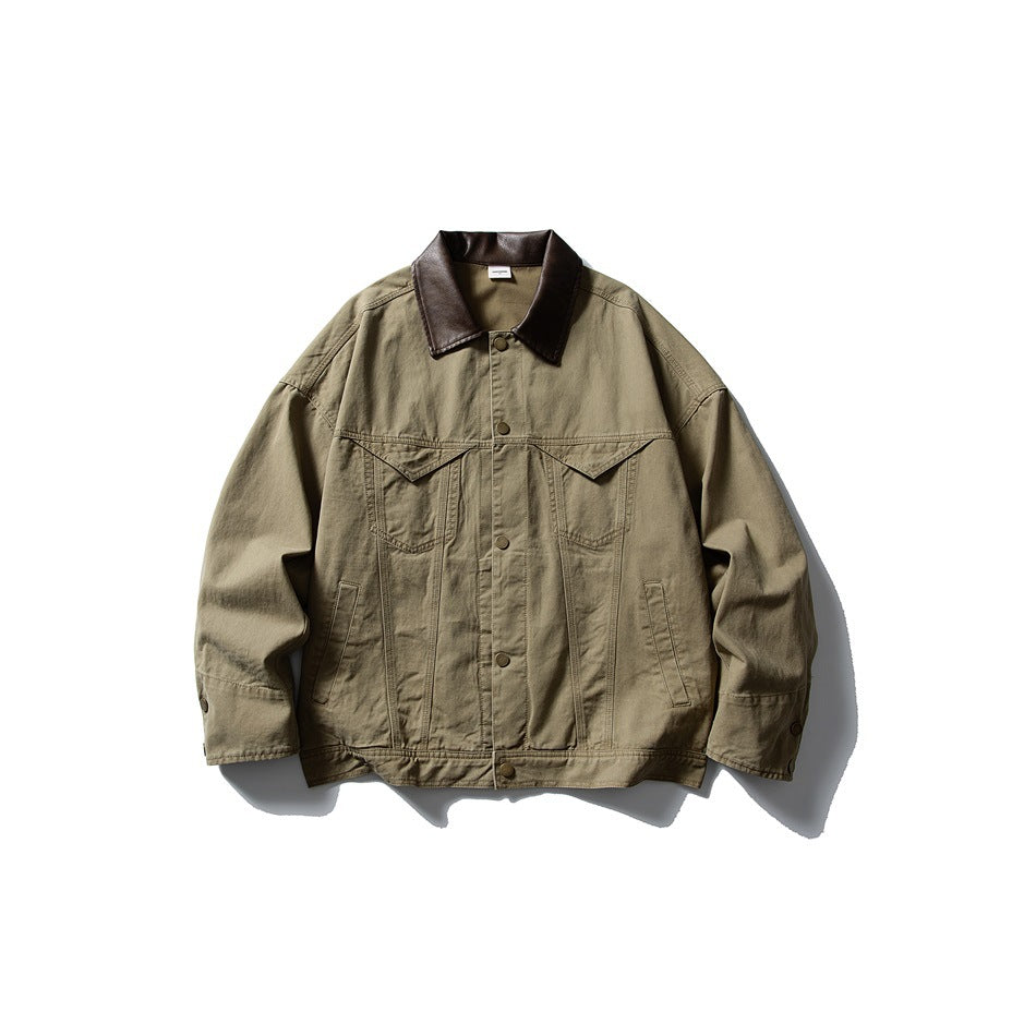 【URBANEST】leather collar canvas denim jacket 2color 【UN0247】