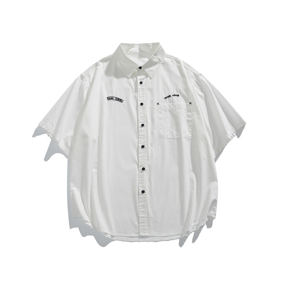 【URBANEST】embroidered chest short sleeve shirt 2color 【UN0204】