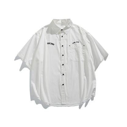 【URBANEST】embroidered chest short sleeve shirt 2color 【UN0204】