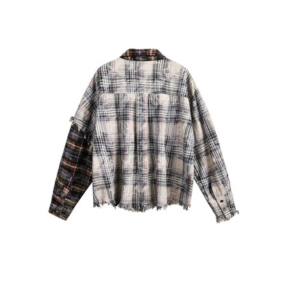 【URBANEST】patchwork plaid raw hem long sleeve shirt 1color 【UN0224】