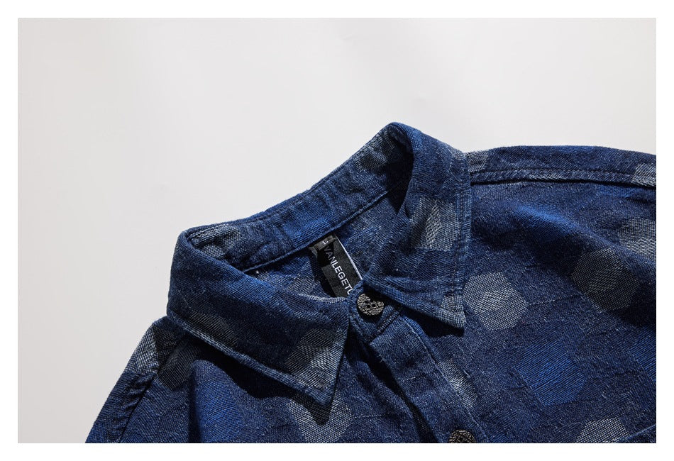 【URBANEST】geometric jacquard denim long sleeve shirt 1color 【UN0226】