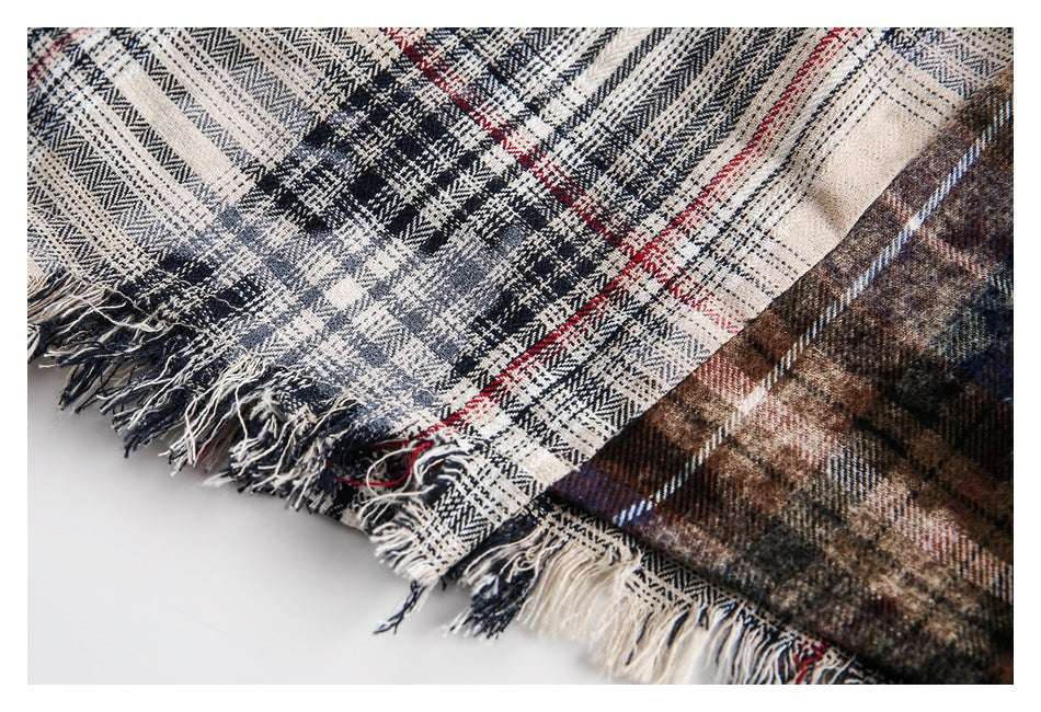 【URBANEST】patchwork plaid raw hem long sleeve shirt 1color 【UN0224】