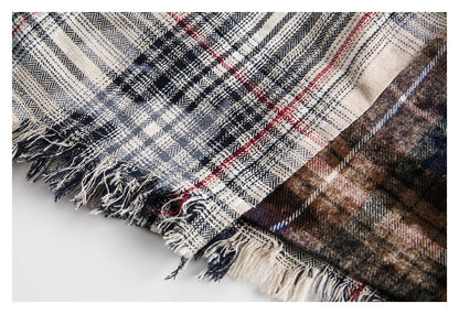 【URBANEST】patchwork plaid raw hem long sleeve shirt 1color 【UN0224】