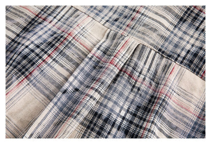 【URBANEST】patchwork plaid raw hem long sleeve shirt 1color 【UN0224】