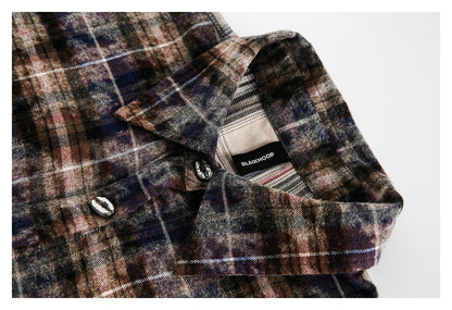 【URBANEST】patchwork plaid raw hem long sleeve shirt 1color 【UN0224】