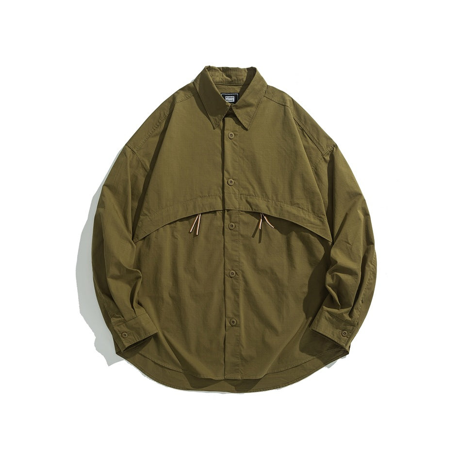 【URBANEST】drawstring storm flap long sleeve shirt 3color 【UN0232】