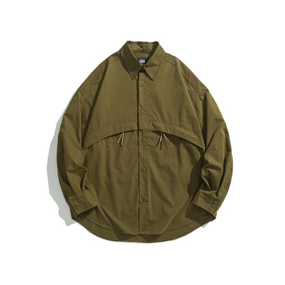 【URBANEST】drawstring storm flap long sleeve shirt 3color 【UN0232】
