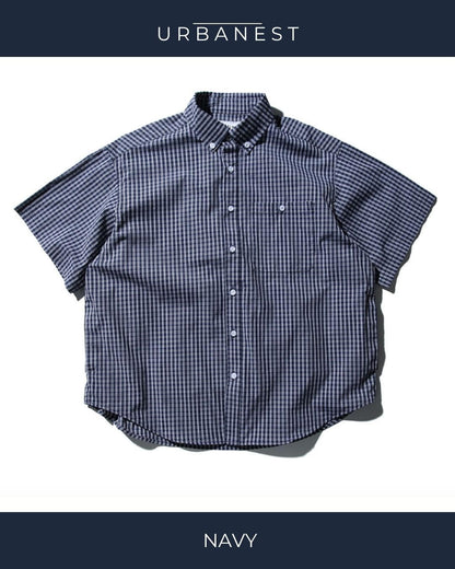 【URBANEST】ギンガムチェック半袖ボタンダウンシャツ 2color UN0090