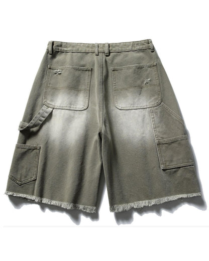 【URBANEST】ダメージ加工ダブルニーカットオフデニムバギーショーツ 3color UN0092