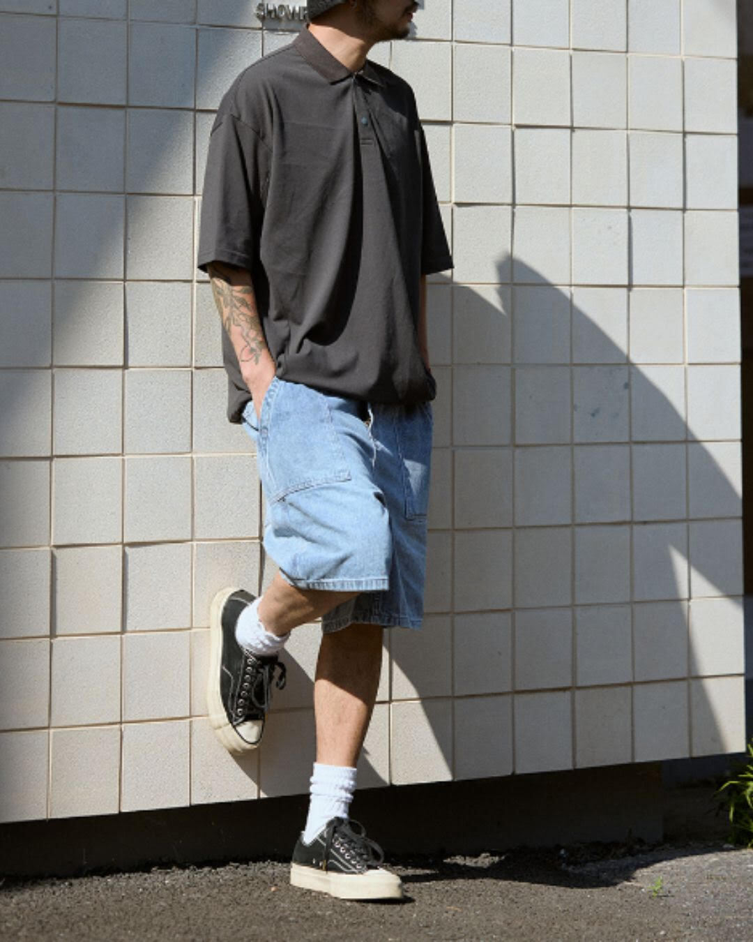 【URBANEST】オーバーサイズスナップボタン半袖ポロシャツ 4color UN0076