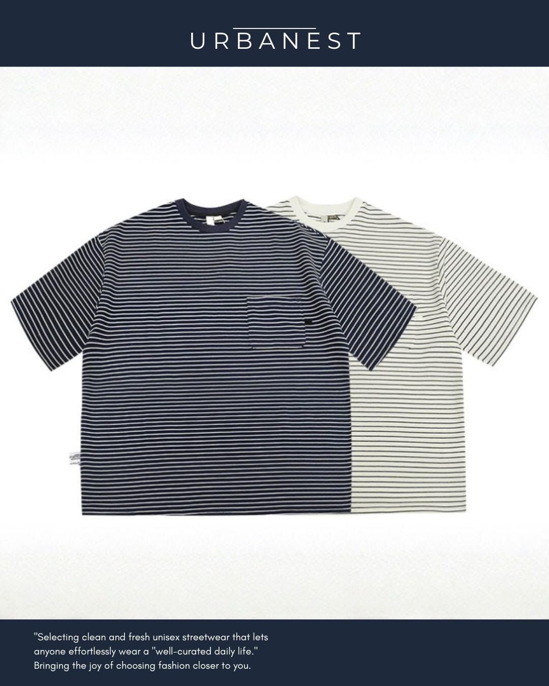 【URBANEST】【1着￥4490】【お得なSET商品】細ボーダーオーバーサイズクルーネックTシャツ 2color UN0095