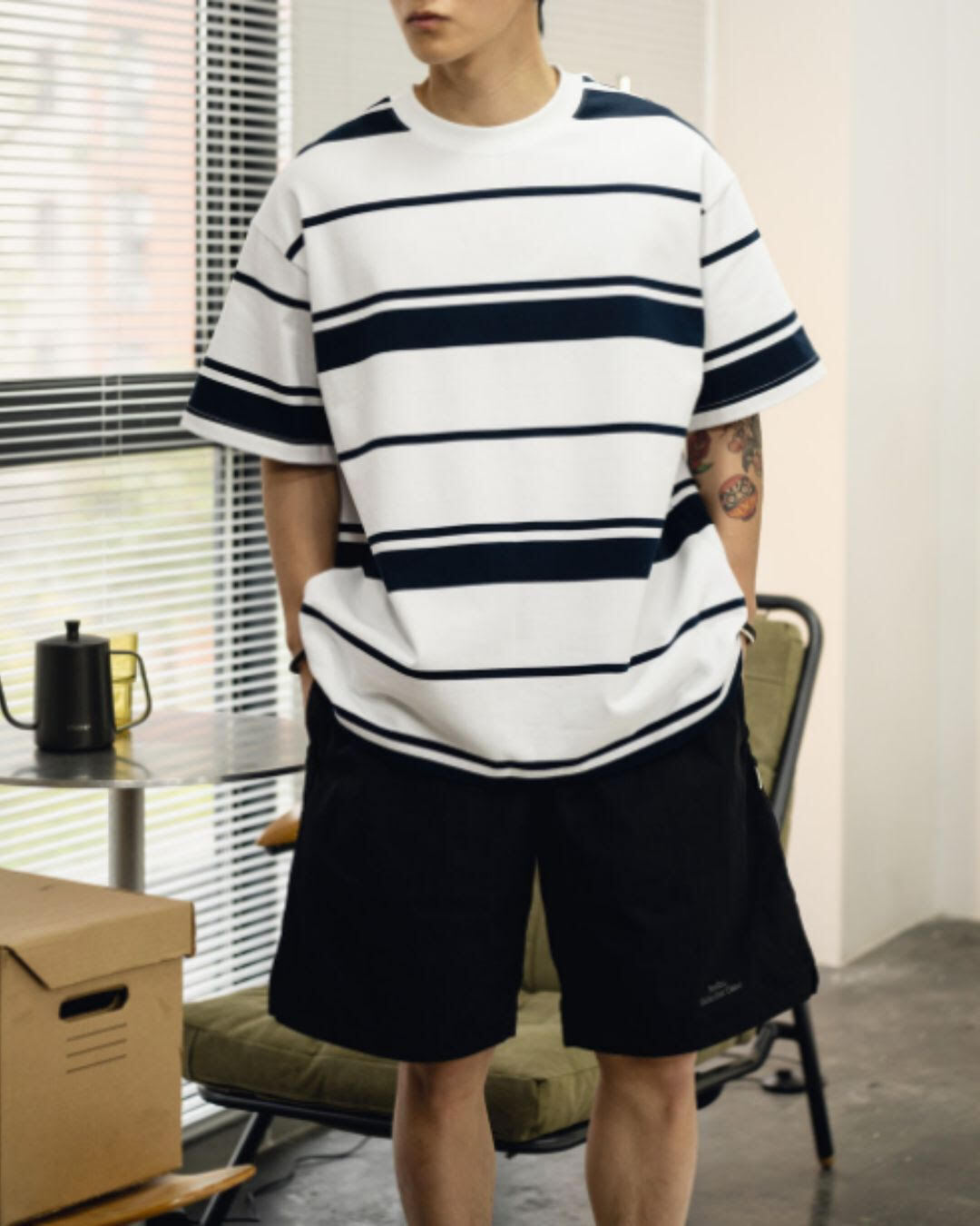 【URBANEST】ワイドボーダーオーバーサイズTシャツ 2color UN0075