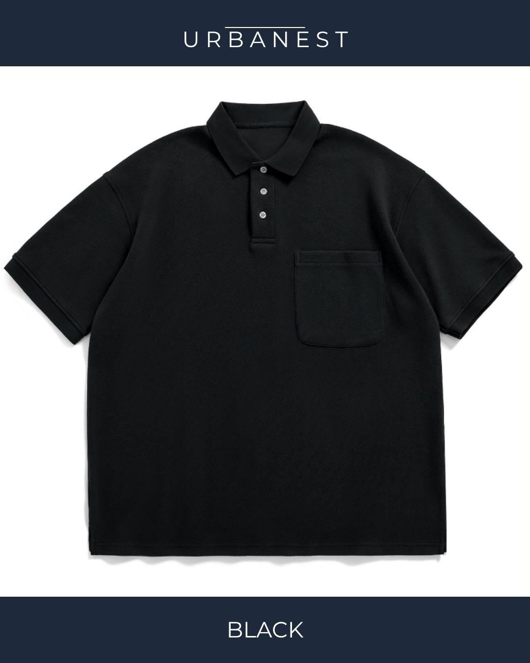 【URBANEST】オーバーサイズ3ボタン胸ポケット半袖ポロシャツ 4color UN0081