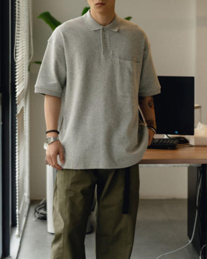【URBANEST】オーバーサイズ3ボタン胸ポケット半袖ポロシャツ 4color UN0081