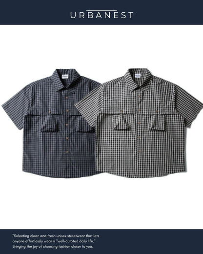 【URBANEST】チェック柄半袖フィッシングシャツ 2color UN0097