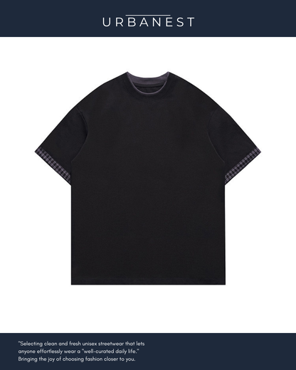 【URBANEST】チェックアクセントレイヤードTシャツ 2color UN0019