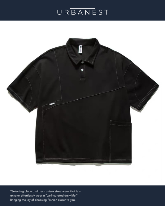 【URBANEST】アシンメトリーステッチポロシャツ 2color UN0049
