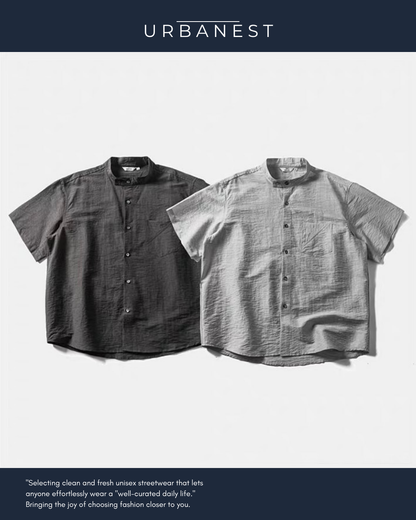 【URBANEST】スタンドカラーリネンブレンドシャツ 2color UN0035