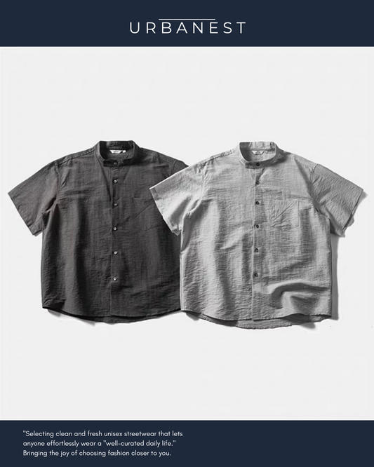 【URBANEST】スタンドカラーリネンブレンドシャツ 2color UN0035