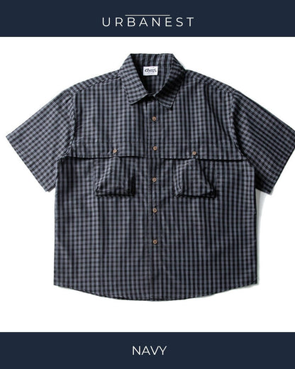 【URBANEST】チェック柄半袖フィッシングシャツ 2color UN0097