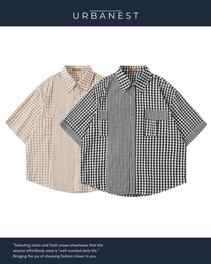 【URBANEST】ミックスギンガムダブルポケットシャツ 2color UN0029
